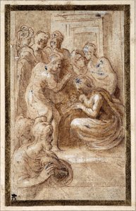 Adoration de la Sainte Famille dans un intérieur