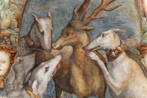 Actéon, transformé en cerf, est dévoré par ses propres chiens, de la Salle de Diane et Actéon, le Mur Nord (détail)