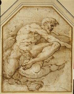 Figure masculine, portée dans les nuages par des putti