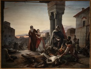 La mère de Ricciardino Langosco cherchant le corps de son fils tué lors de la conquête de Pavie par Matteo Visconti en 1315 - Pasquale Massacra