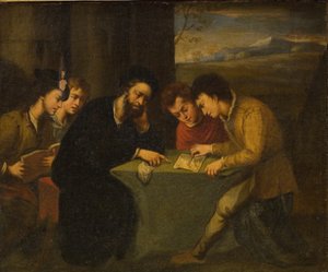 Enseignement scolaire, un enseignant avec quatre élèves - Pasquale de