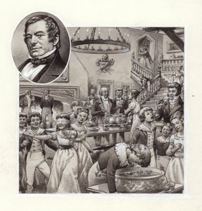 Fêtes de Noël chez un squre anglais (gouache sur papier) - Pat (1907-95) Nicolle
