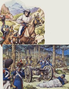 Napoléon et la garde impériale de Napoléon (gouache sur papier)