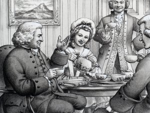 Le Dr Johnson prend le thé, diverti par M. et Mme Thrale - Pat (1907-95) Nicolle