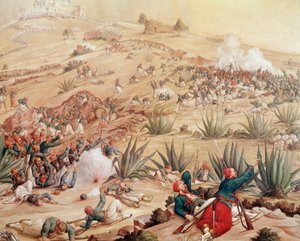 Expédition du Mexique : « La bataille de Puebla le 5/05/1862 autour de la ville de Puebla de los Angeles, entre les armées mexicaines, dirigées par Ignacio Zaragoza, et celles du Second Empire français, dirigées par Charles Ferdinand Latrille, comte de Lor