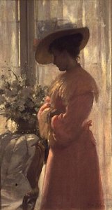 Dame dans un intérieur rose