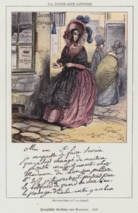 Femme allant poster une lettre, dessin humoristique français