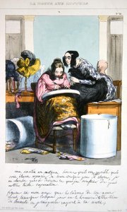 Travailleur dans une entreprise de chapellerie écrivant une lettre, vers 1840