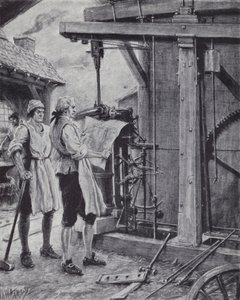 James Watt travaillant sur la machine à vapeur