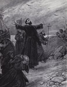Saint Augustin arrivant dans le Kent, 597 après J.-C. (lithographie)