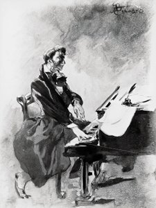 Le compositeur et pianiste Frédéric Chopin jouant du piano, par Albert Besnard