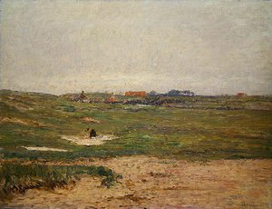 Ferme avec femme étendant le linge - Paul Baum