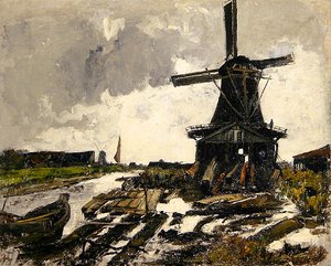 Paysage de canal avec un moulin à scie en bois, vers 1885 - Paul Baum
