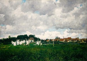 Mecklembourg, paysage avec la petite ville de Schwann sur la Warnow