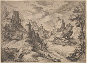 Paysage fluvial avec voyageurs