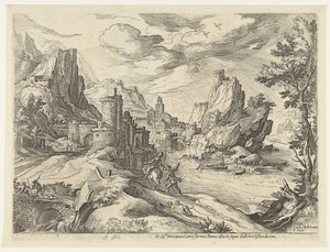 Côte rocheuse en Campanie avec ville et voyageurs - Paul Bril