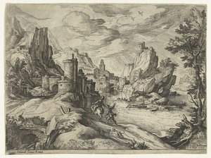 Côte rocheuse en Campanie avec ville et voyageurs - Paul Bril