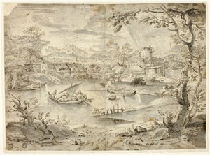 Vue de la ville avec bateau de pêche au premier plan