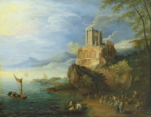 Côte de mer avec le temple de Vesta