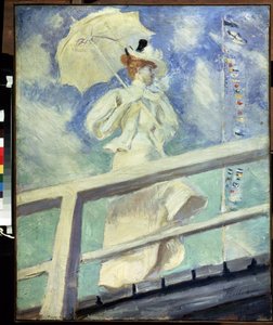 Femme en blanc. Peinture de Paul César Helleu, huile sur toile Impressionnisme. Dim : 82x66cm. Musée Pouchkine, Moscou