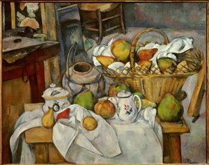 Nature morte avec panier de fruits sur une table