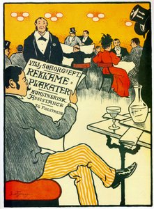Affiche publicitaire pour une imprimerie représentant une scène de bar