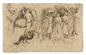 Ange, paon et trois tahitiens - Paul Gauguin