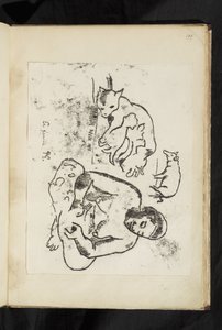 Avant et après - Femme assise, chat avec chatons et un cochon