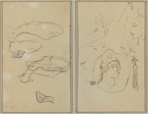 Cinq moutons; Quatre études de tête [verso]