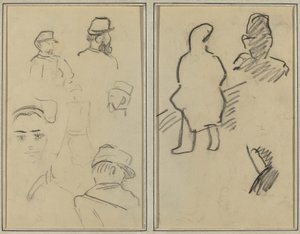 Cinq études de soldats et visage de femme ; Deux figures [recto] - Paul Gauguin