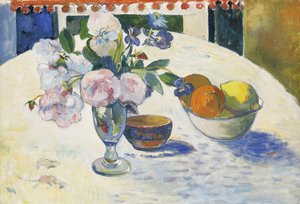 Fleurs et un bol de fruits sur une table - Paul Gauguin