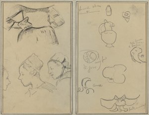 Quatre études de femmes bretonnes; Formes et vases (verso) - Paul Gauguin