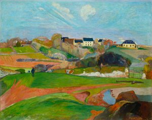 French: Champs au Pouldu, ou Paysage au Pouldu Landscape at Le Pouldu - Paul Gauguin