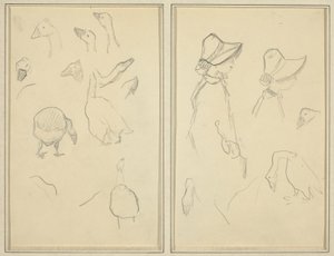Oies; Filles en bonnets, oies [recto]