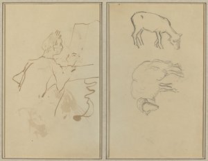 Homme jouant du piano; Deux moutons (verso)