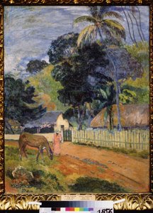 Paysage, un cheval sur la route
