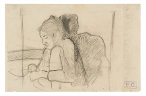 Femme tahitienne assise (recto), croquis de coqs et de poules (verso) - Paul Gauguin