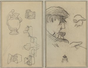 Études de cruches et de vases; Un homme avec moustache et un garçon avec un chapeau [recto]