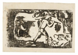Tahitien portant des bananes, de la suite des dernières gravures sur bois - Paul Gauguin