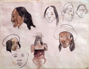Têtes tahitiennes. Aquarelle de Paul Gauguin (1848-1903)