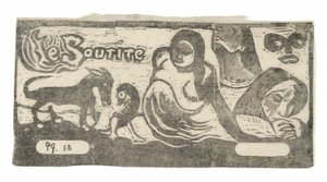 Trois personnes, un masque, un renard et un oiseau, en-tête pour Le sourire - Paul Gauguin