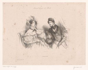 Homme et femme parlant sur un banc (Causerie) - Paul Gavarni