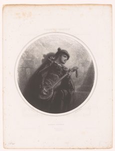 Homme avec banjo chantant et jouant une sérénade (Illustrations des Mélodies de Madame Jeanne Gavarni) - Paul Gavarni