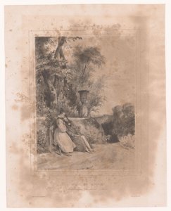 Femme avec un amant malade sur un banc dans un jardin (Avant de mourir) - Paul Gavarni