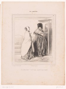 Femme essayant un chapeau devant le miroir - Paul Gavarni