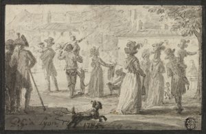 Figures regardant un spectacle en plein air