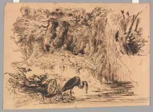 Piscine forestière avec héron - Paul Huet