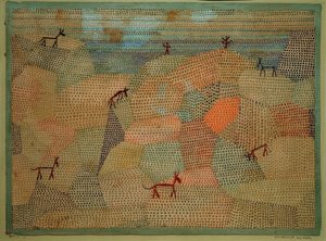 Paysage avec des ânes