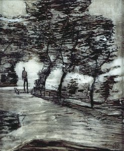 Chemin de parc, avec homme grand et chien - Paul Klee