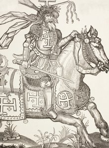 Godefroi de Bouillon, C. 1060 - 1100, chevalier franc médiéval. Chef de la première croisade. On le voit ici couronné des instruments de la Passion du Christ. D